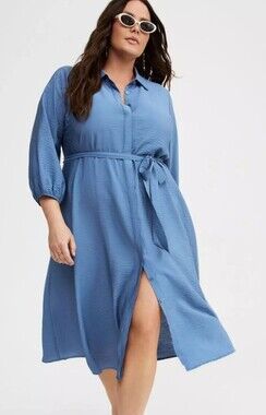 Torrid Collared Tie-Front Shirt Dress - Blue